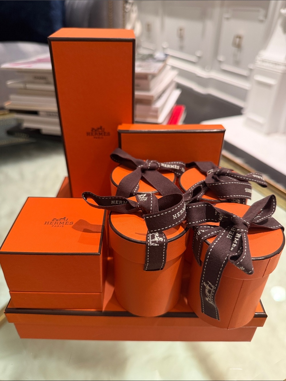 Hermes Authentic Gift Boxes with Brown Ribbon and dust bags